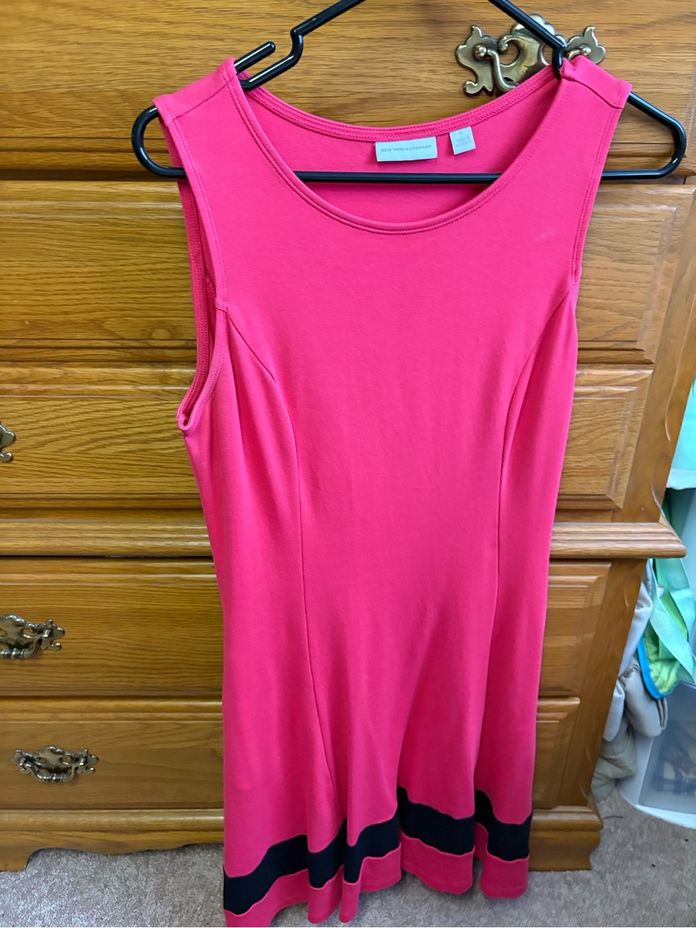 New York & Company Hot Pink Sleeveless Knit Dress with Black Hem Stripes